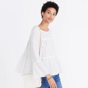 Madewell striped pom tiered long sleeve ruffle
